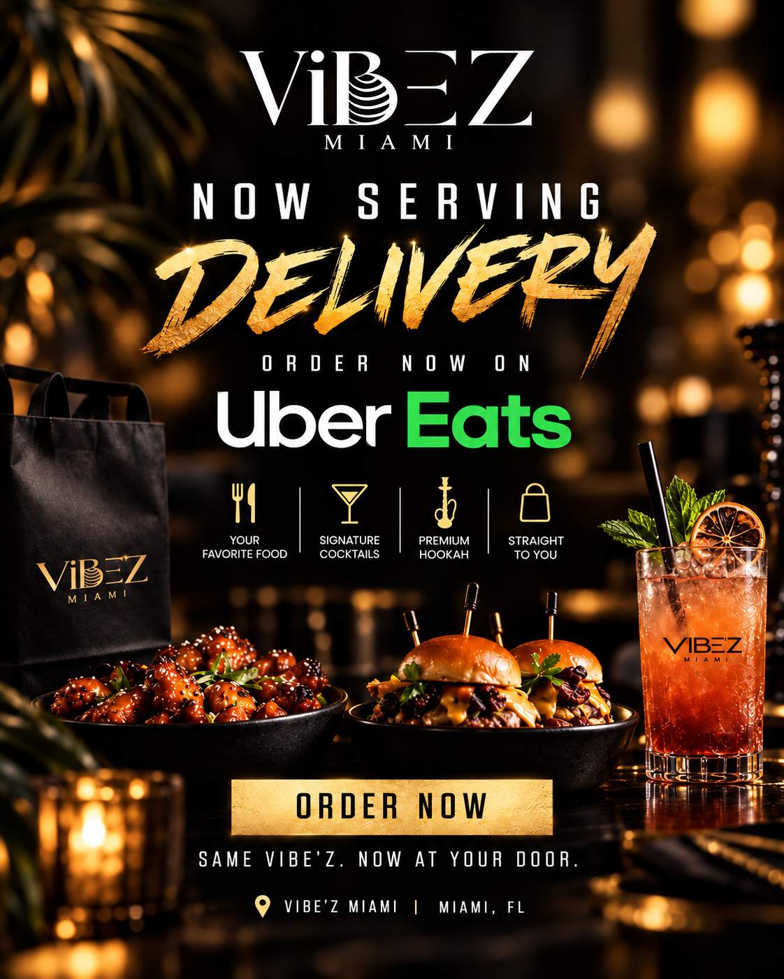 Vibez Miami food delivery promotion on Uber Eats